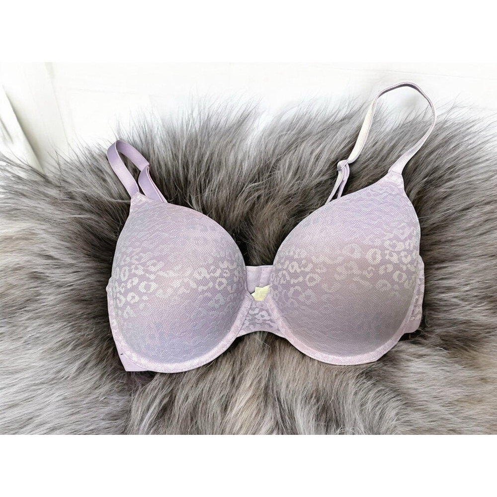 Victoria's Secret PINK Bra Size 36D Purple leopard print wear everywhere push up